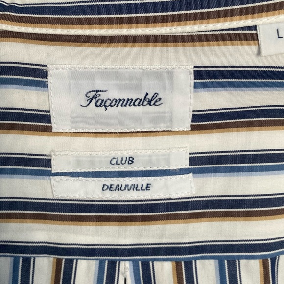 Faconnable Club Fit Striped Long Sleeve Button Down Shirt. White/Tan/Blue. Sz. L - Picture 6 of 16
